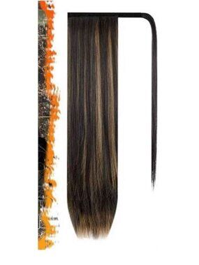 Ponytail Extension 18" Brown w/ Highlights Velcro Wraparound Brand New